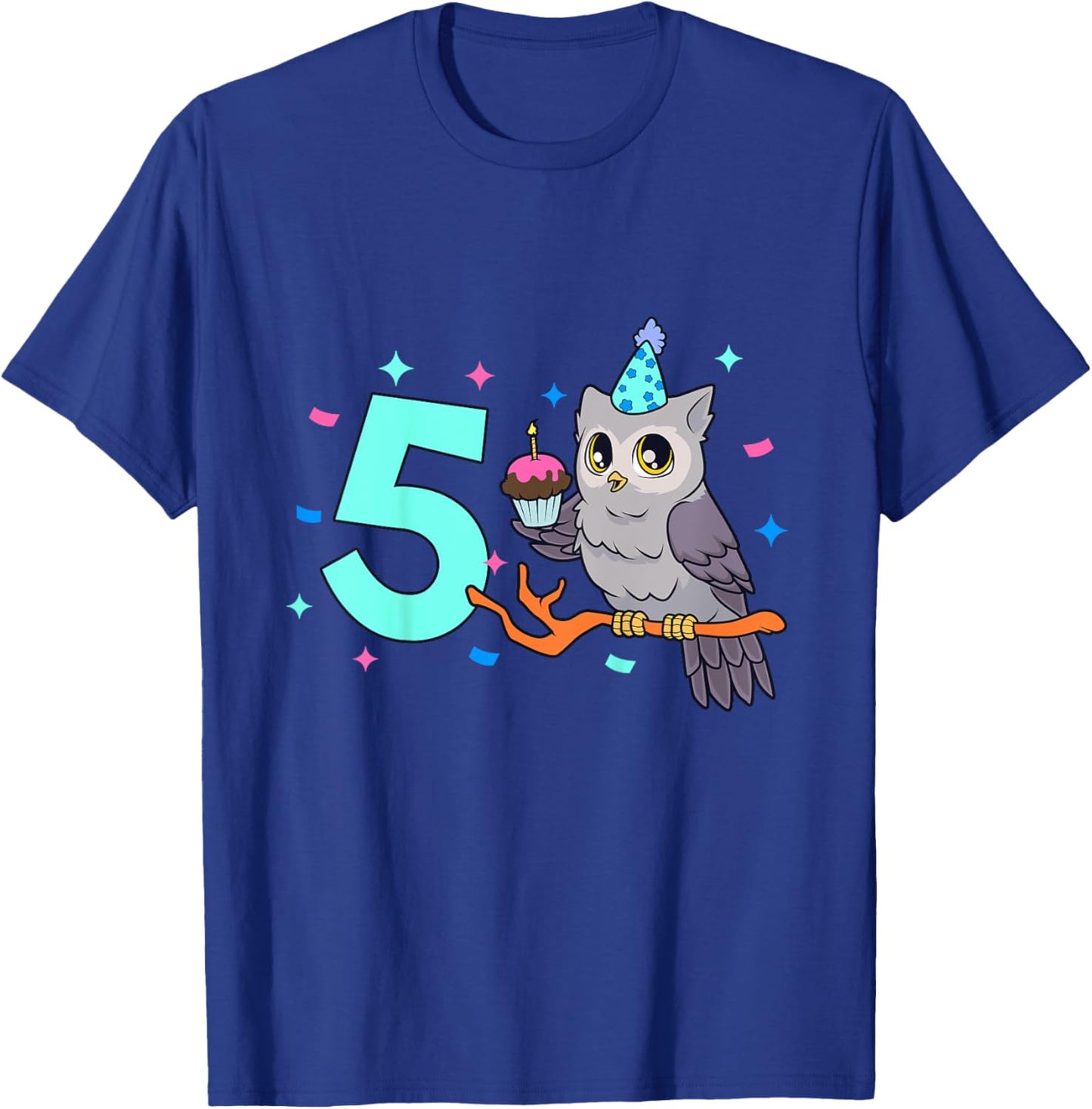 Kids I am 5 with owl - kids birthday 5 years old T-Shirt - T-Shirt | Royal