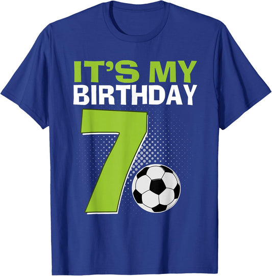 It's My 7th Birthday Boy Soccer Football 7 Years Old T-Shirt - T-Shirt | Royal