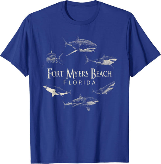 Fort Myers Beach Retro Fort Myers Beach Fl Shark Women Girls Kids T-Shirt - T-Shirt | Royal