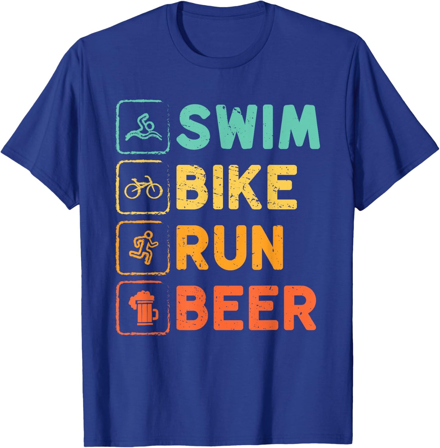 Swim Bike Run Beer Triathlon Athlete Swim Run Bike T-Shirt - T-Shirt | Royal