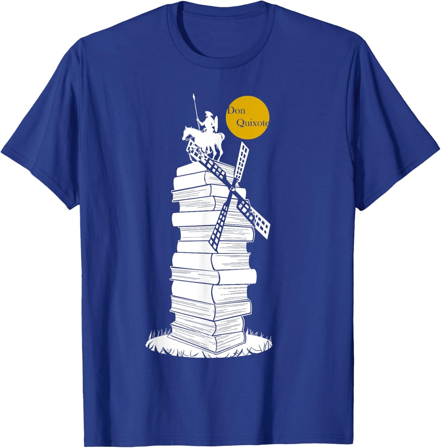 DON QUIXOTE in a Windmill of Books, White Shade T-Shirt - T-Shirt | Royal