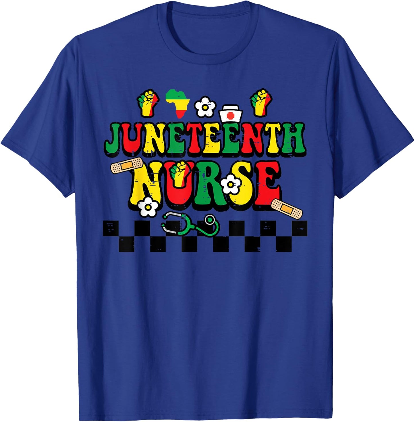 Juneteenth Black Nurse Retro 1865 Groovy Scrub Top Men Women T-Shirt - T-Shirt | Royal