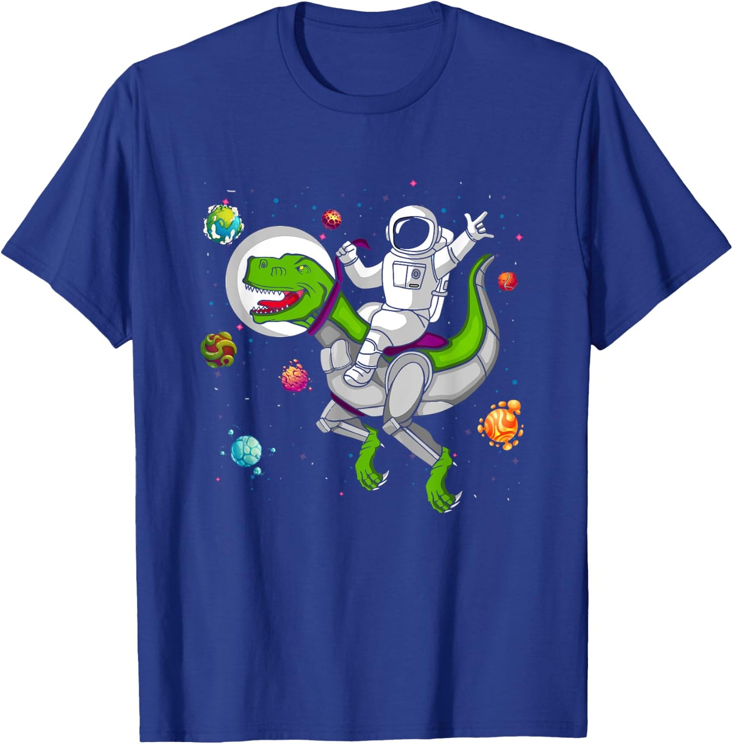 Astronaut Riding T Rex Dinosaur OuterSpace Galaxy T-Shirt - T-Shirt | Royal