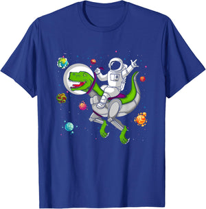 Astronaut Riding T Rex Dinosaur OuterSpace Galaxy T-Shirt - T-Shirt | Royal