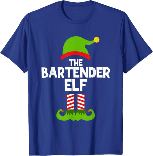 Funny The Bartender Elf Christmas Family Party Pajama T-Shirt - T-Shirt | Royal