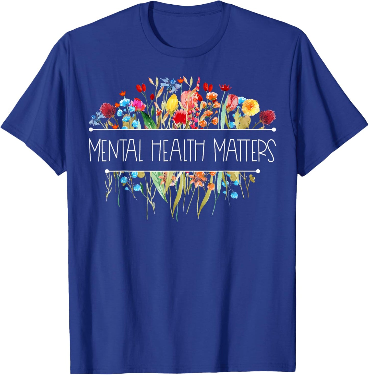 Retro Vintage Wildflower Mental Health Matters Awareness T-Shirt - T-Shirt | Royal