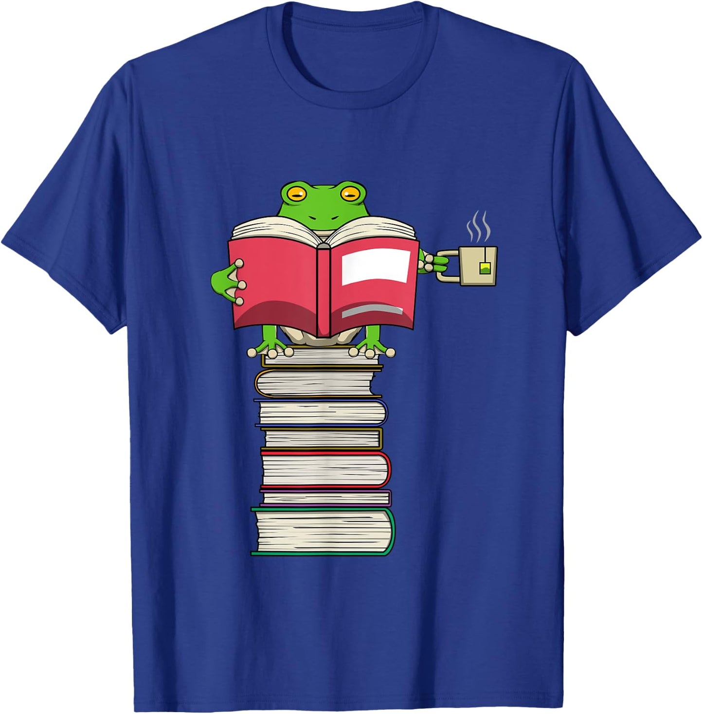 Funny Frog Reading Books and Drinking Tea T-Shirt - T-Shirt | Royal