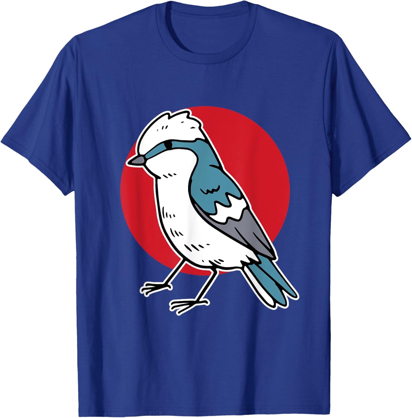 Cartoon Blue Jay Blue Bird On Red Circle T-Shirt - T-Shirt | Royal