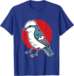 Cartoon Blue Jay Blue Bird On Red Circle T-Shirt - T-Shirt | Royal