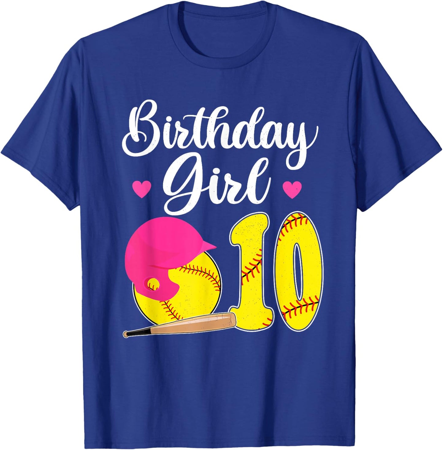 10th Birthday Softball Girls 10 Years Old T-Shirt - T-Shirt | Royal