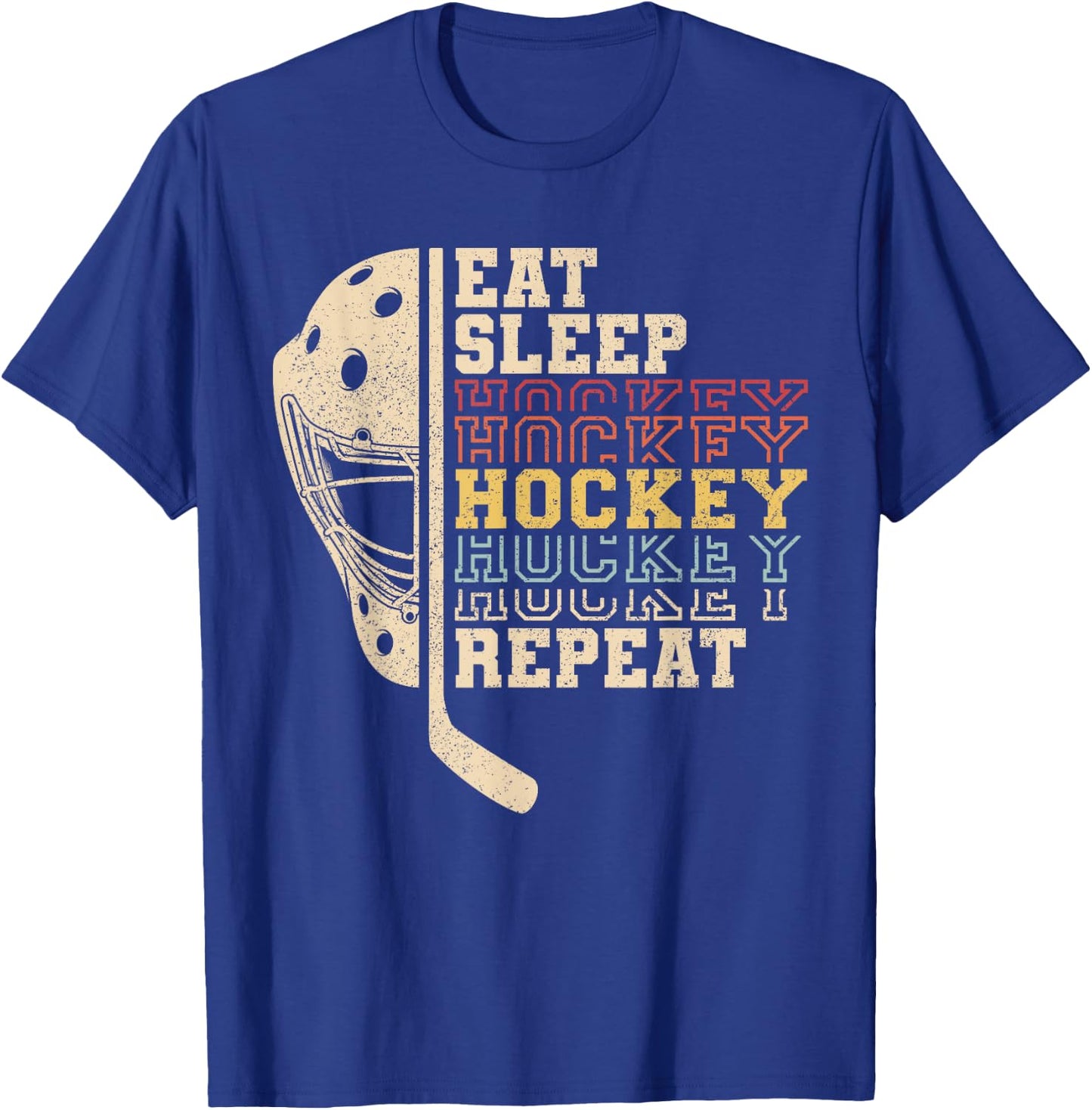 Eat Sleep Hockey Repeat Men Boys Kid Funny Ice Hockey Player T-Shirt - T-Shirt | Royal