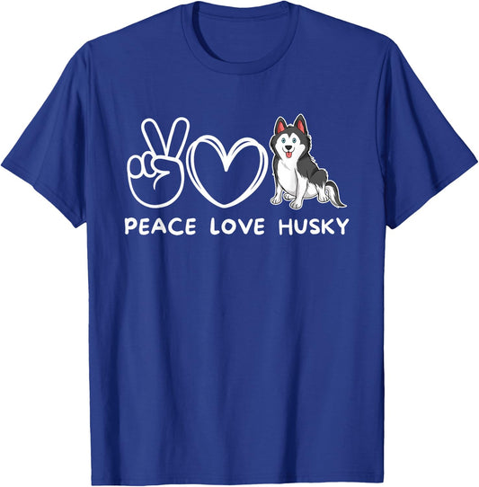 Peace, Love Husky Retro Husky Dog Lover T-Shirt - T-Shirt | Royal