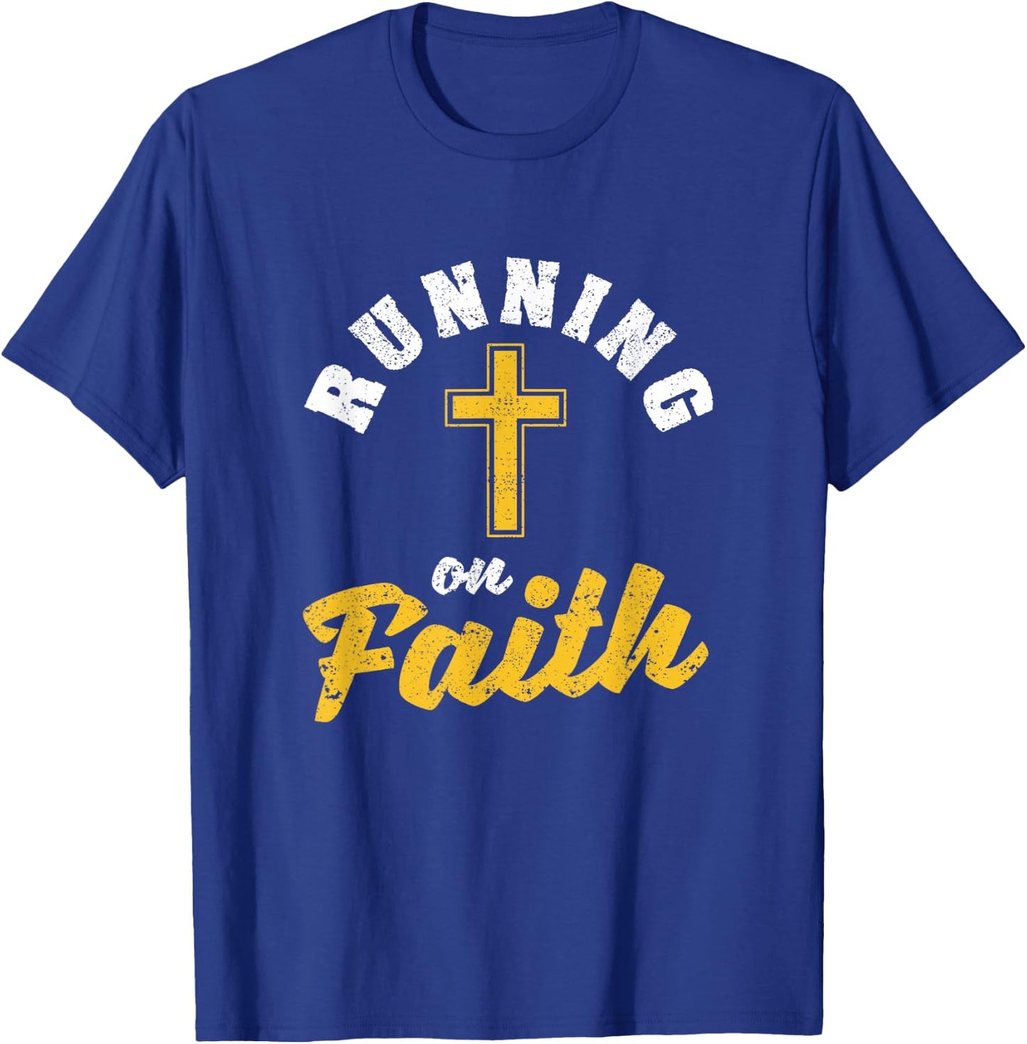 Running On Faith Funny Christian Workout Runner Religious T-Shirt - T-Shirt | Royal