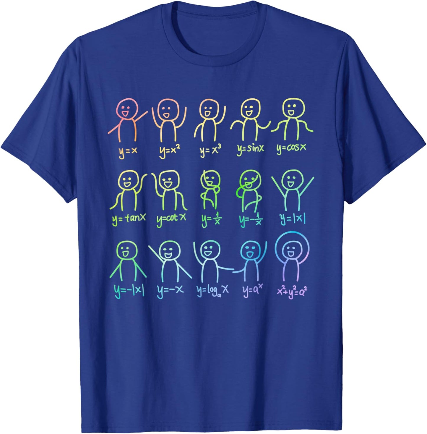 Algebra Dance Stick Figure with Mathematical Graphs T-Shirt - T-Shirt | Royal