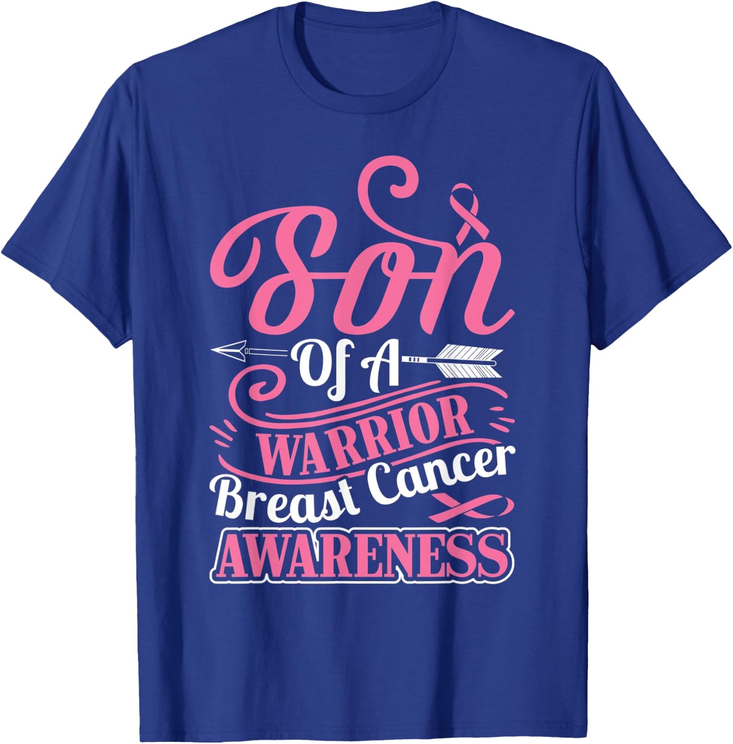 pink ribbon breast cancer awareness Son of warrior boys men T-Shirt - T-Shirt | Royal