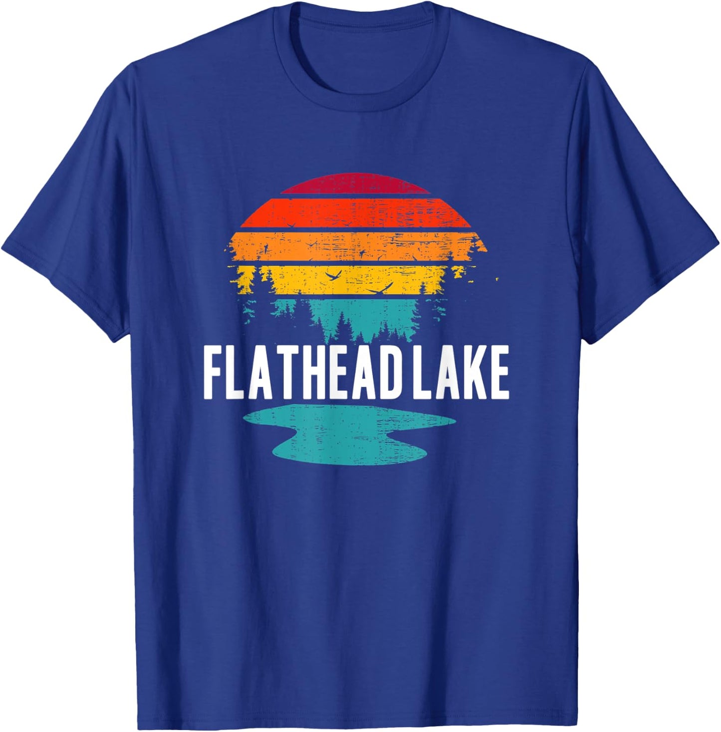 Flathead Lake Montana Fishing Vacation Vintage Sunset T-Shirt - T-Shirt | Royal