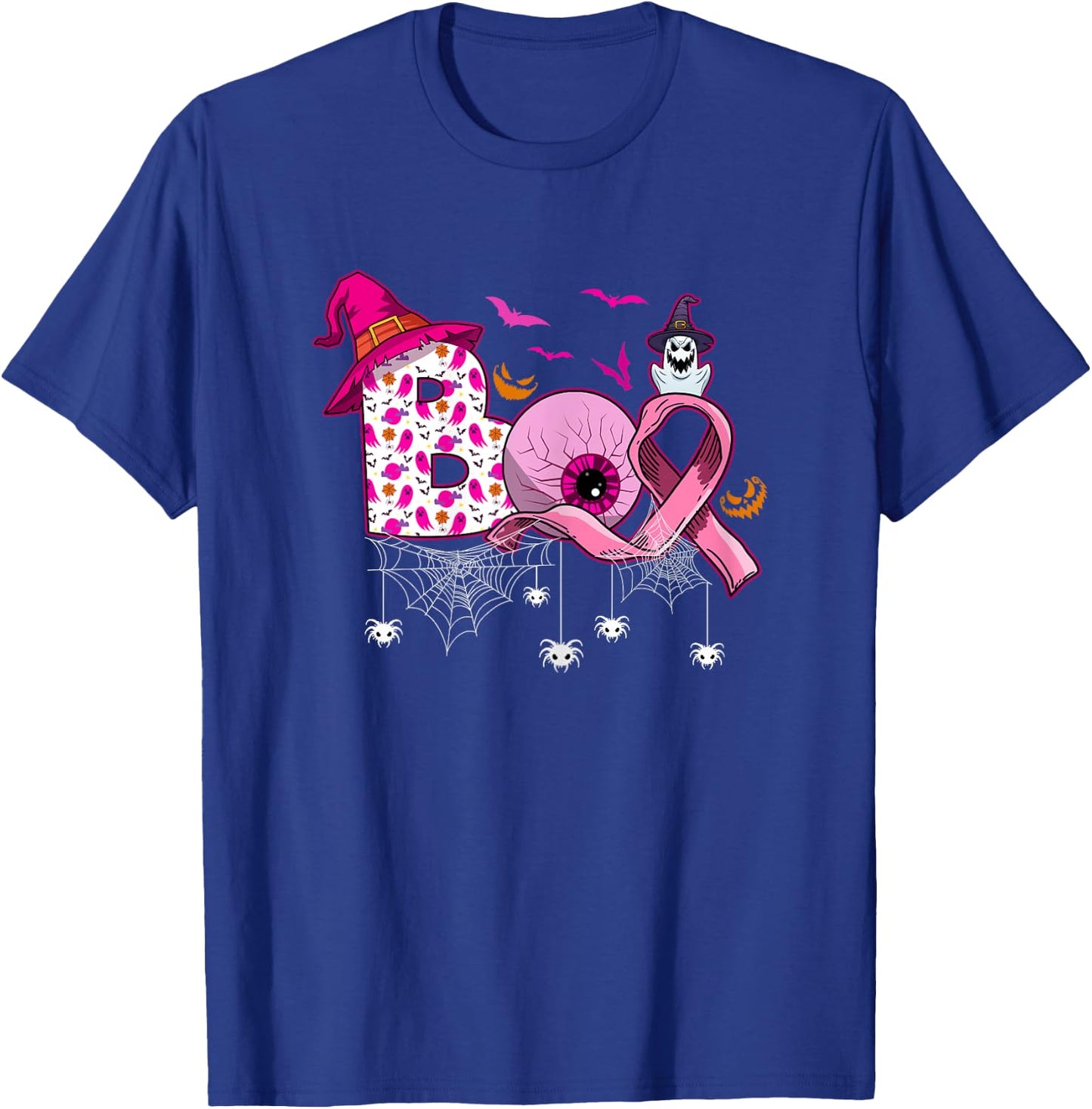 Boo Halloween Pumpkin Pink Ribbon Witch Breast Cancer T-Shirt - T-Shirt | Royal