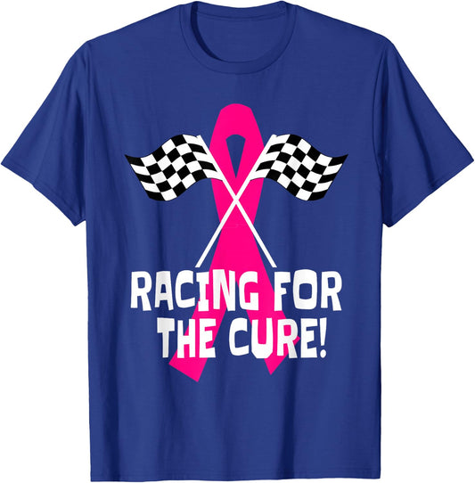 Car Races Racing For a Cure Pink Ribbon Breast Cancer T-Shirt - T-Shirt | Royal