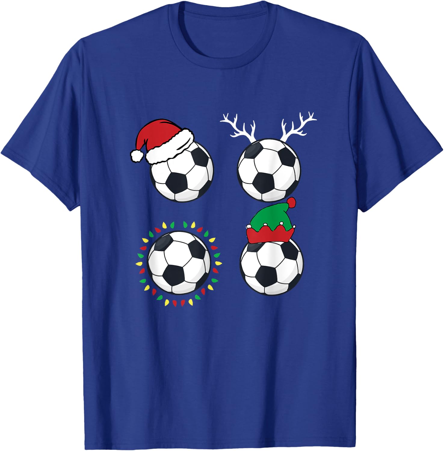 Soccer Ball Santa Hat Elf Reindeer Christmas Pajama X-Mas T-Shirt - T-Shirt | Royal