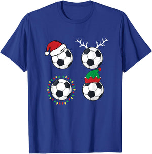 Soccer Ball Santa Hat Elf Reindeer Christmas Pajama X-Mas T-Shirt - T-Shirt | Royal