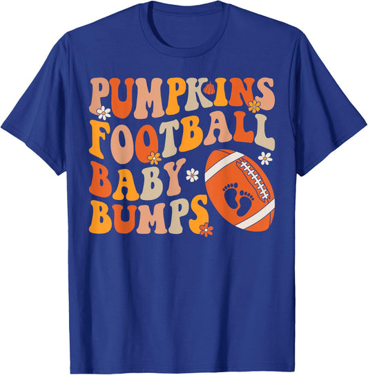 Pumpkins Football Baby Bumps Pregnancy Announcement Fall T-Shirt - T-Shirt | Royal