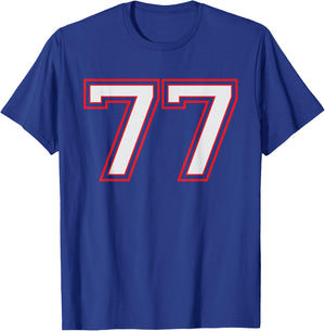 Red Number 77 Sports Player Jersey Fun Game Winner #77 Lucky T-Shirt - T-Shirt | Royal