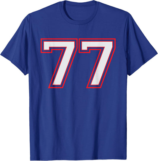 Red Number 77 Sports Player Jersey Fun Game Winner #77 Lucky T-Shirt - T-Shirt | Royal