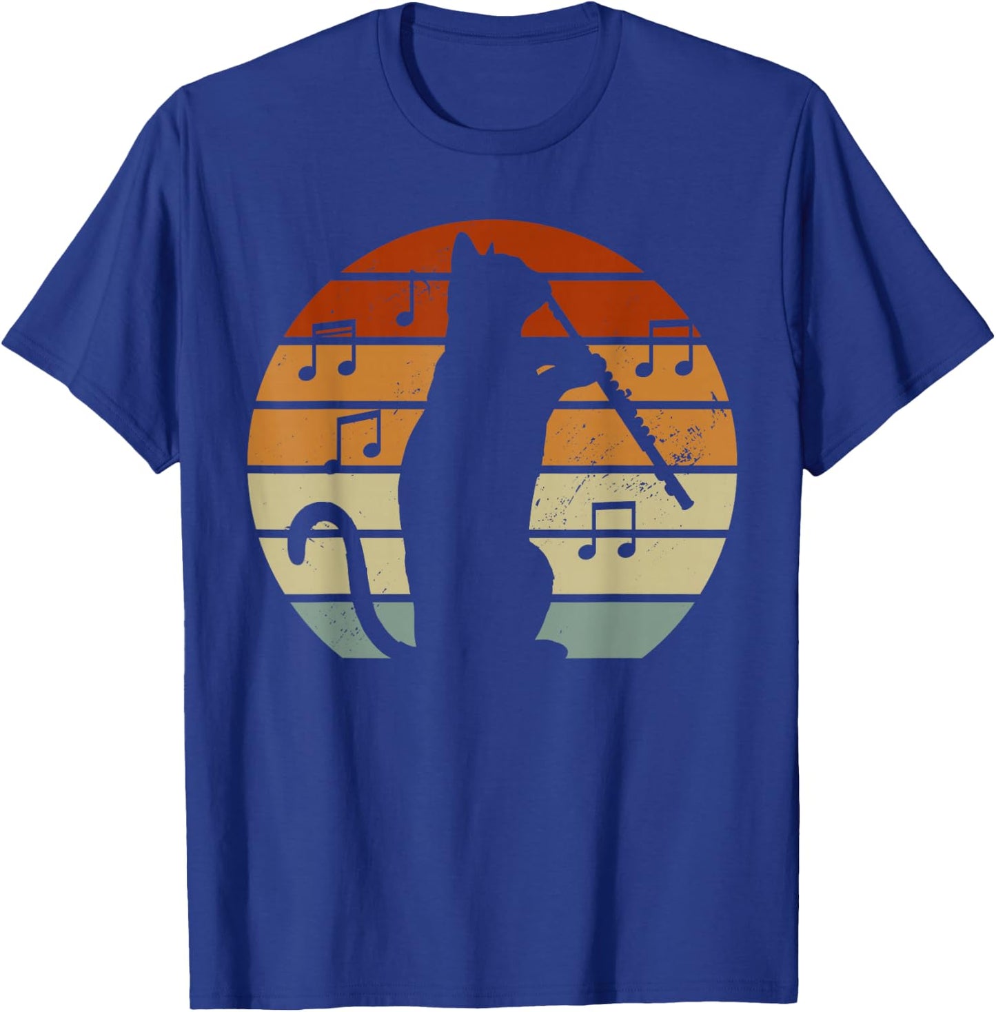 Cat Lover Playing Flute Player Expert Musician Music T-Shirt - T-Shirt | Royal