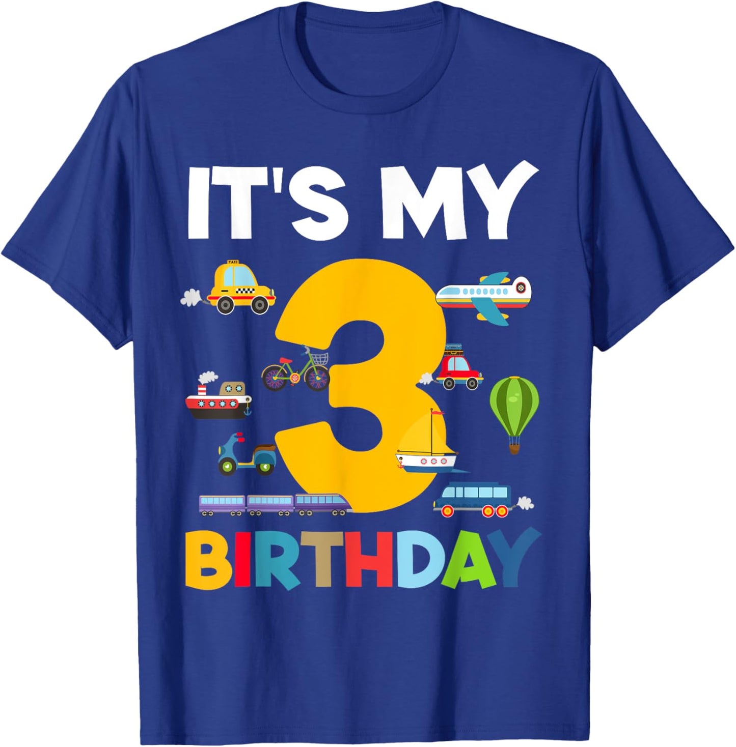 3rd Birthday Transportation Toddler Boy kid 3 Years Birthday T-Shirt - T-Shirt | Royal