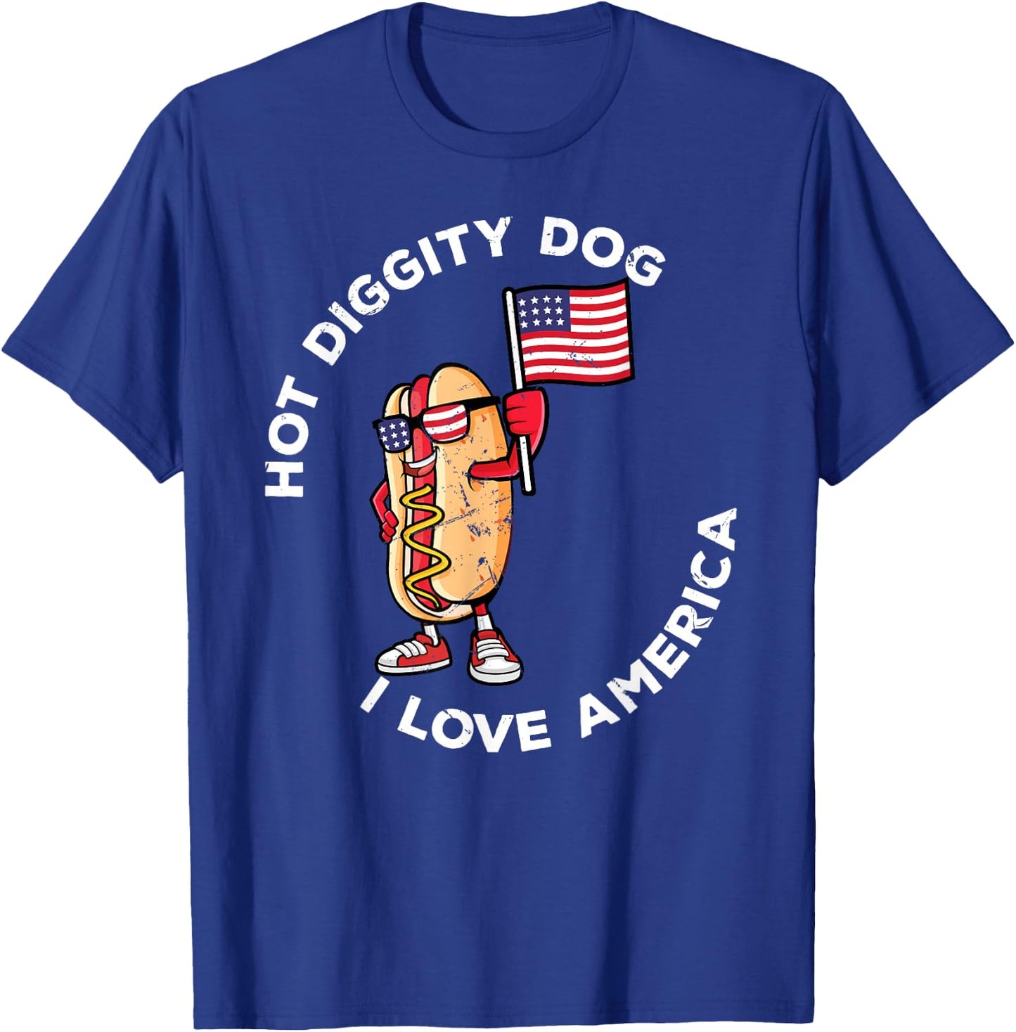 Hot Diggity Dog July 4th America Patriotic Picnic USA Funny T-Shirt - T-Shirt | Royal