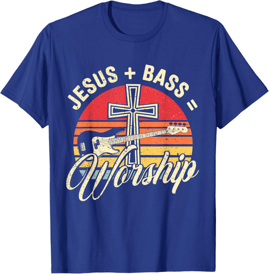 Jesus + Bass = Worship Bass Lover Music Lover Worship T-Shirt - T-Shirt | Royal