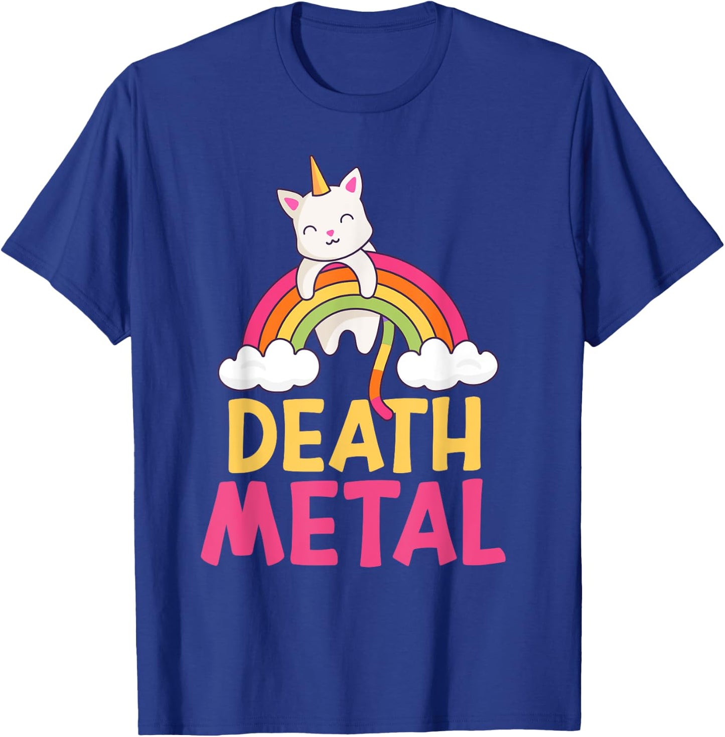 Funny Colorful Death Metal Rainbow Cat Unicorn Unicat T-Shirt - T-Shirt | Royal