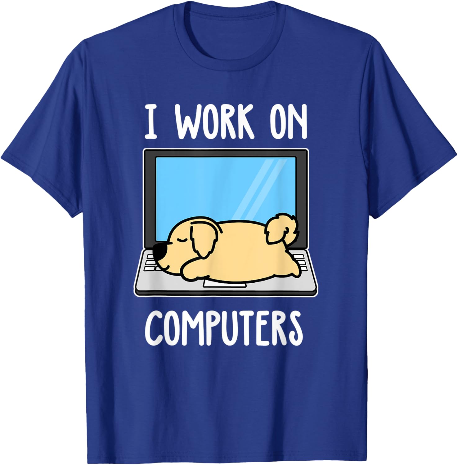 Golden Retriever I Work On Computer Dog Sleep Puppy Lovers T-Shirt - T-Shirt | Royal