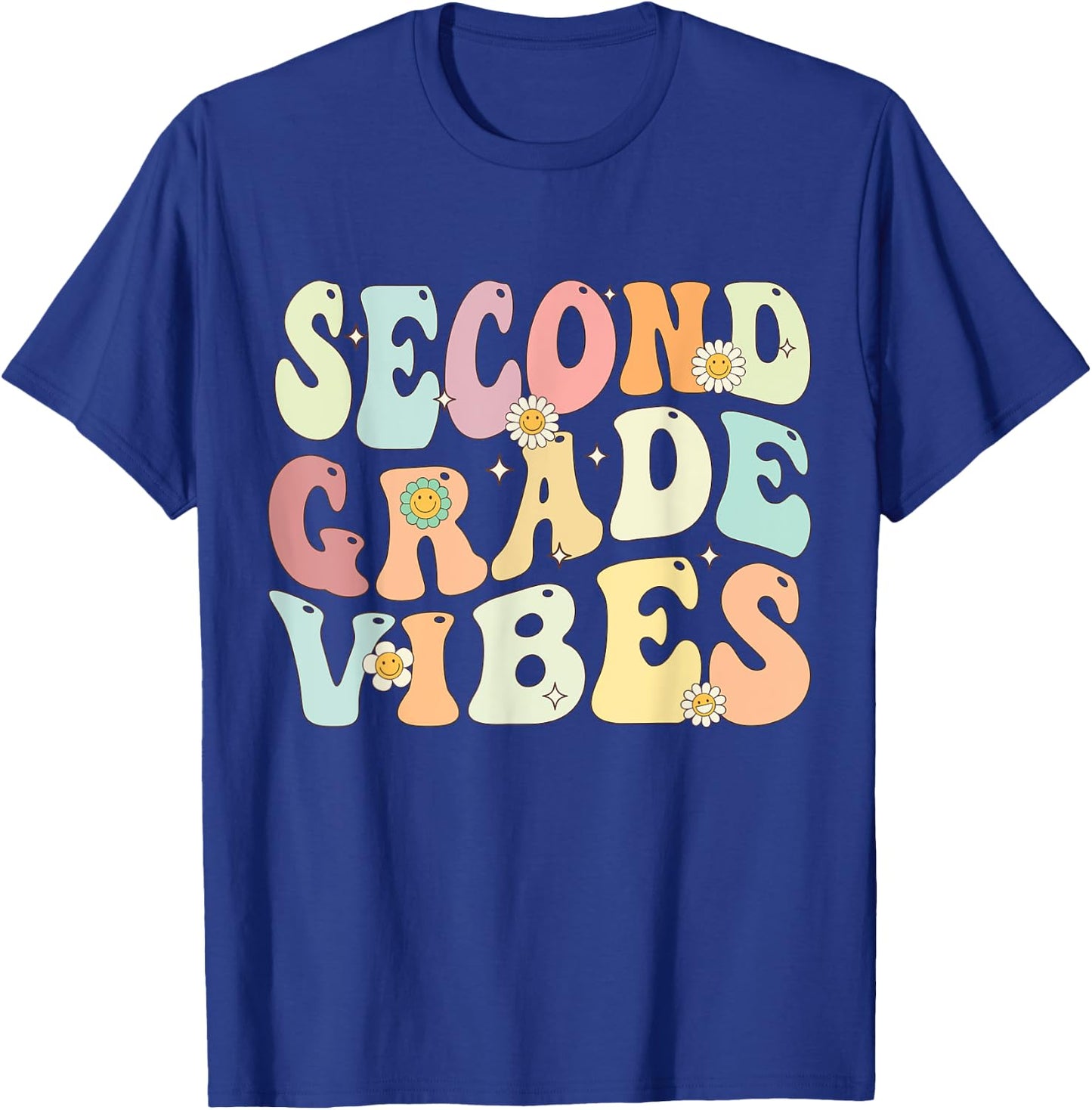 Second Grade Vibes Groovy Retro Back To School Teachers Kids T-Shirt - T-Shirt | Royal