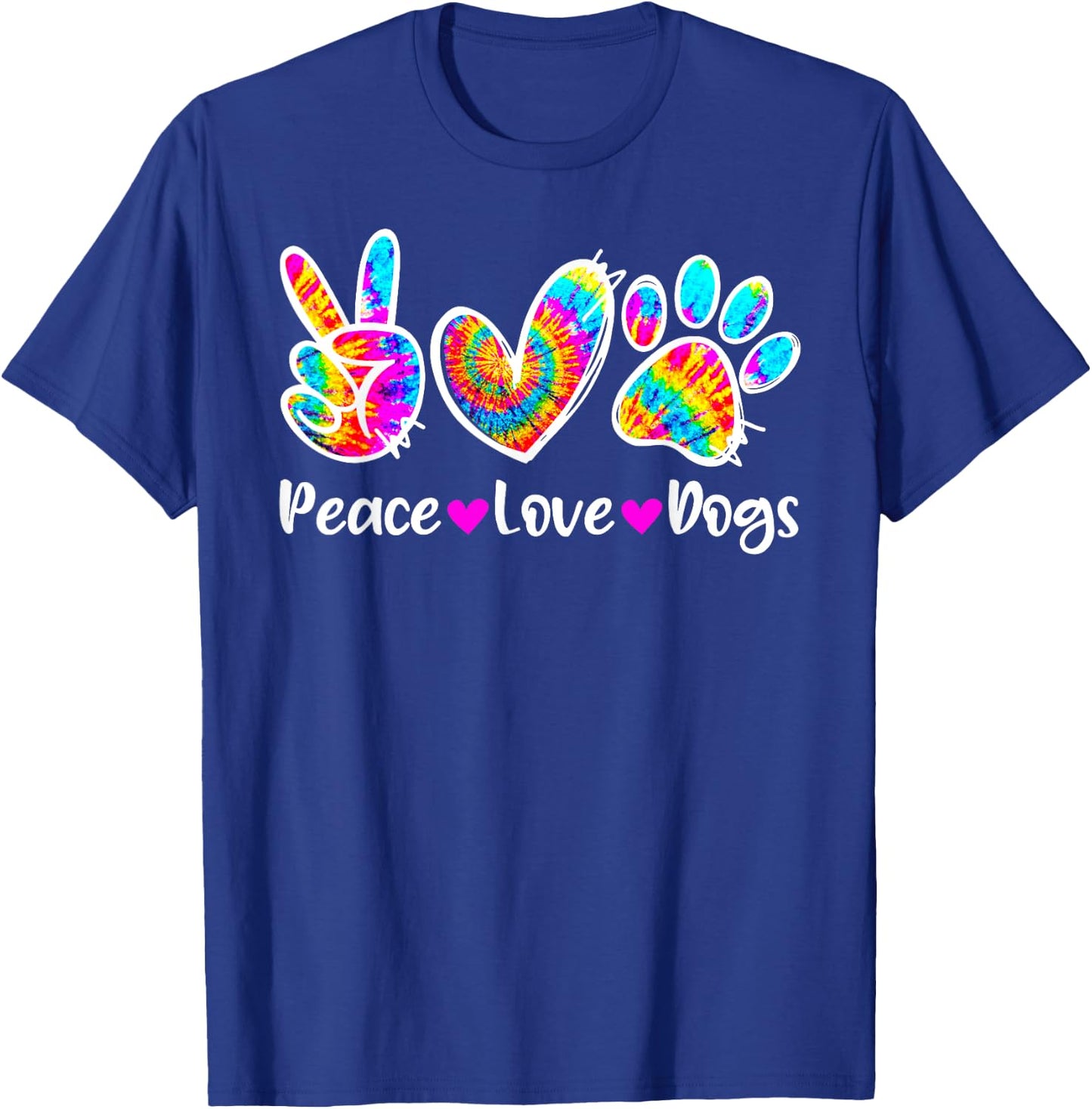 Cute Peace Love Dogs Tie Dye Dog Paw Dog Mom Mothers Day Men Women Kids T-Shirt - T-Shirt | Royal