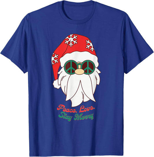 Hippie Santa Groovy Peace Sign Funny Christmas T-Shirt - T-Shirt | Royal