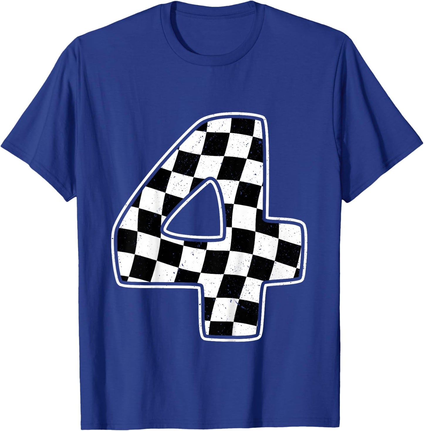 4th Birthday Checkered Number 4 Car Racing Flag T-Shirt - T-Shirt | Royal