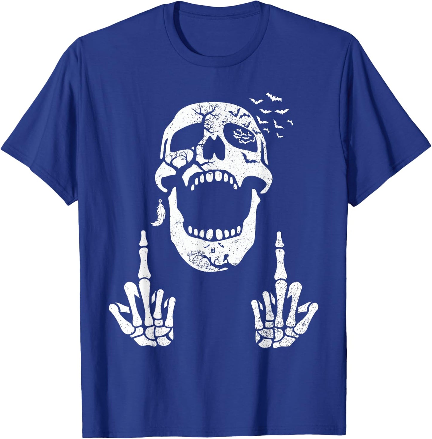 Halloween Skeleton Bones Middle Finger Skull Men Women T-Shirt - T-Shirt | Royal