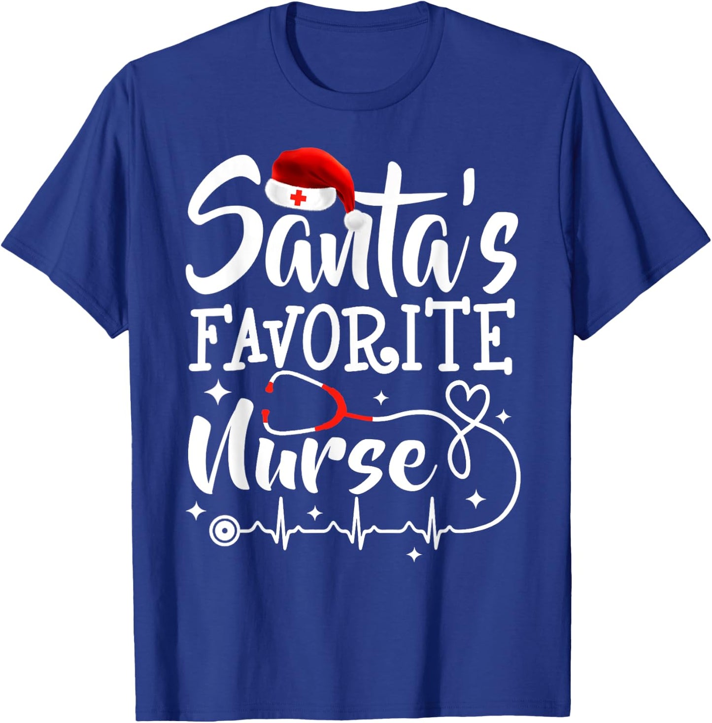 Santa's Favorite Nurse Christmas Scrub Top Stethoscope Xmas T-Shirt - T-Shirt | Royal