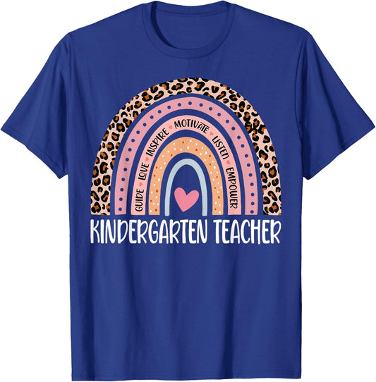 Kindergarten Teacher Rainbow Leopard 1st Day Of School T-Shirt - T-Shirt | Royal