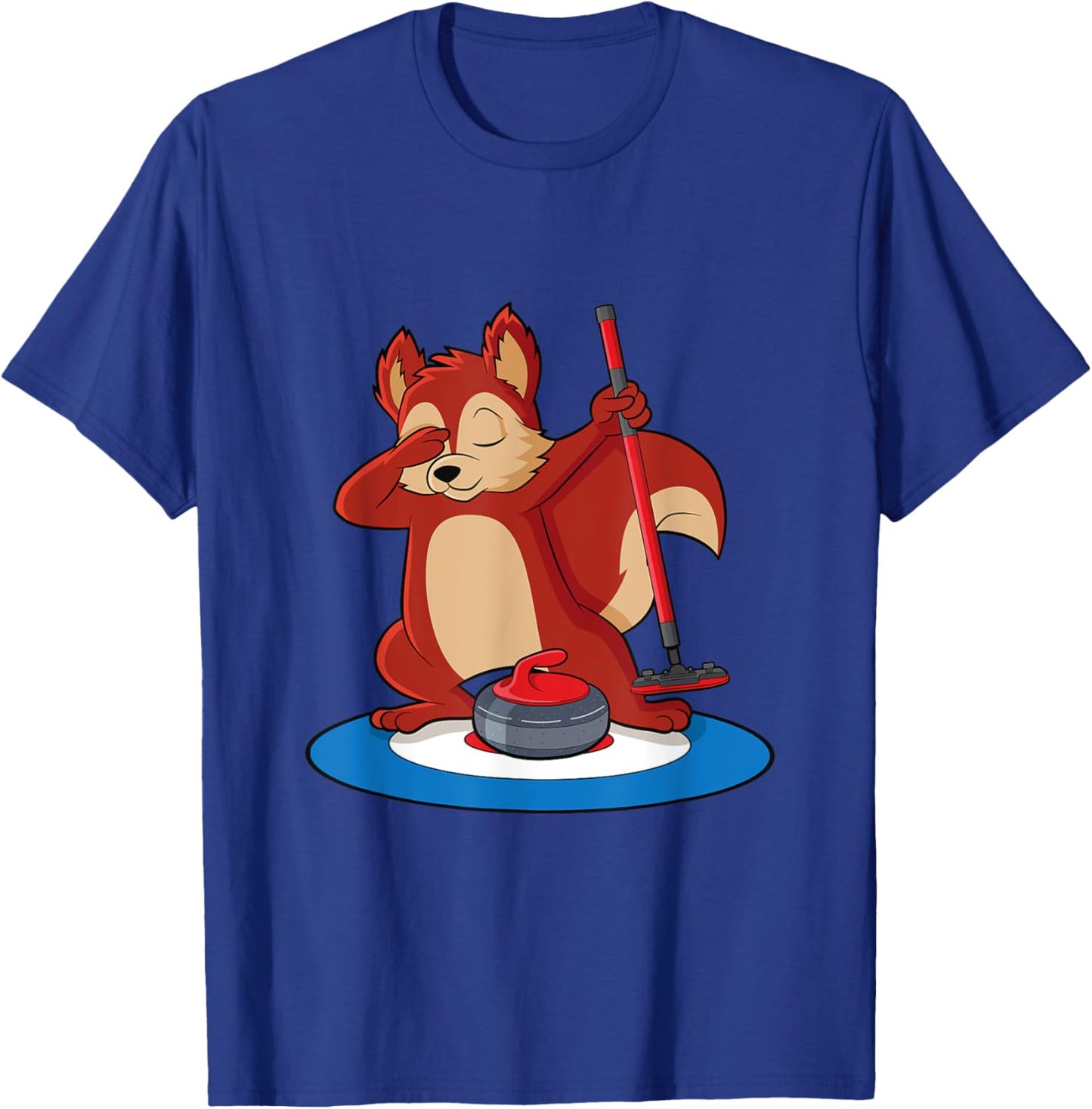 Squirrel playing curling ice sport curler T-Shirt - T-Shirt | Royal