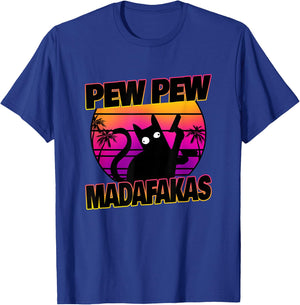 Pew Pew Madafakas Cat Vaporwave Aesthetic T-Shirt - T-Shirt | Royal