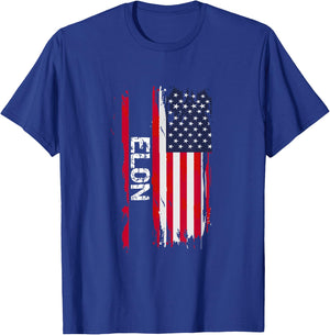 Elon USA Flag - -Adults - Black - Short Sleeve - Small T-Shirt - T-Shirt | Royal