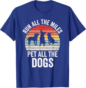 Run All The Miles Pet All The Dogs Funny Marathon Running T-Shirt - T-Shirt | Royal