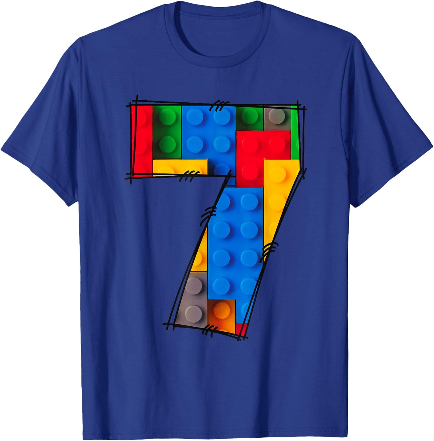7 Years Old Blocks Building Master Builder 7th Birthday Kid T-Shirt - T-Shirt | Royal