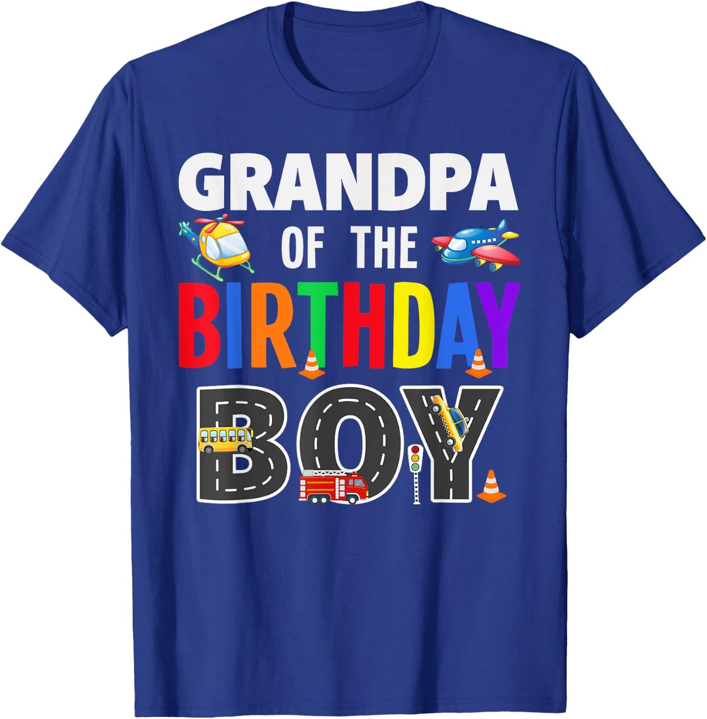 Grandpa Of The Birthday Boy Transportation Family Matching T-Shirt - T-Shirt | Royal