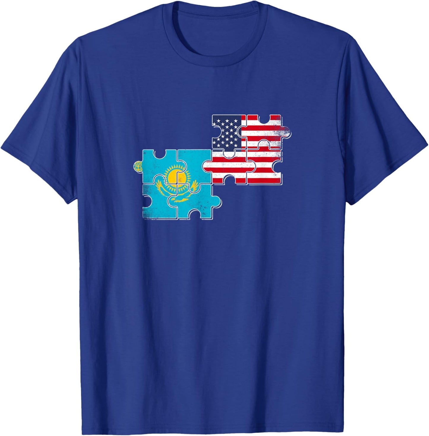 Kazakhstan USA Heartbeat Flag American Kazakh T-Shirt - T-Shirt | Royal