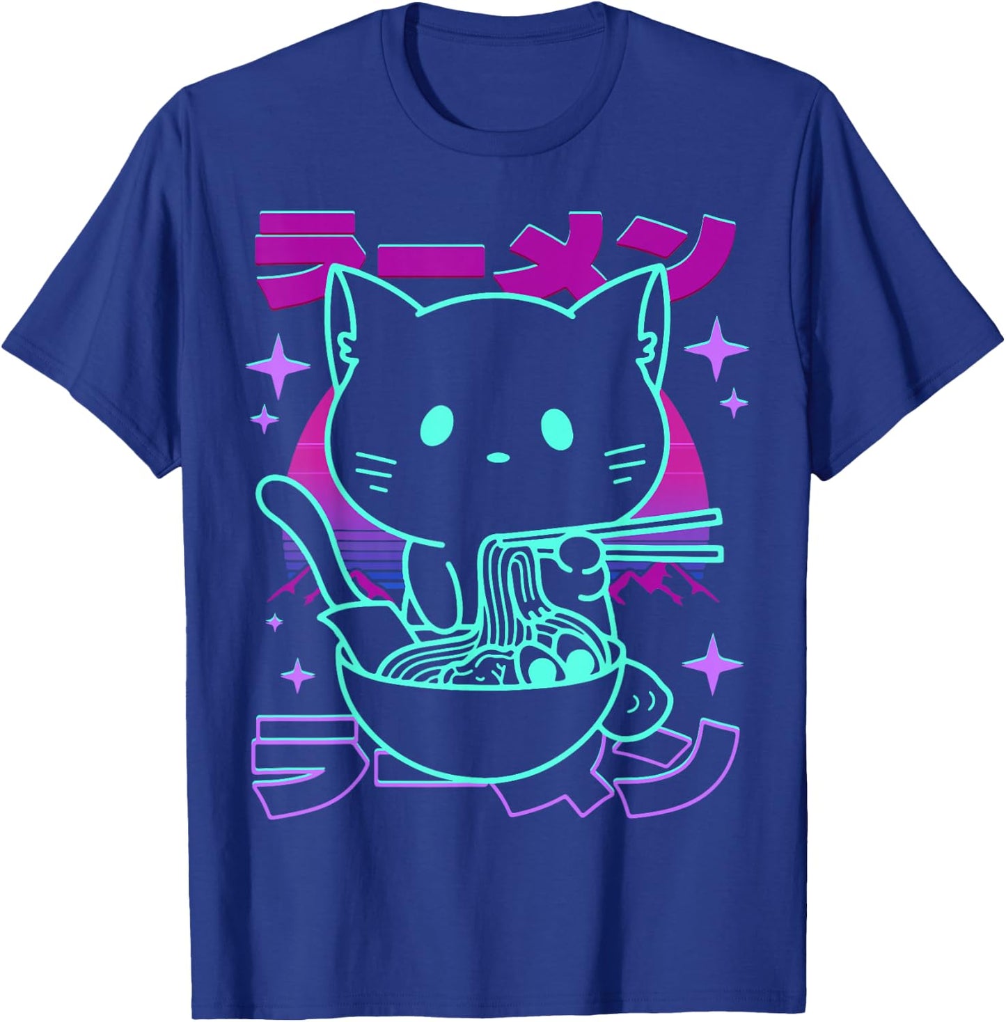 Anime Ramen Cat Retro Japanese Noodles Aesthetic Kawaii cat T-Shirt - T-Shirt | Royal