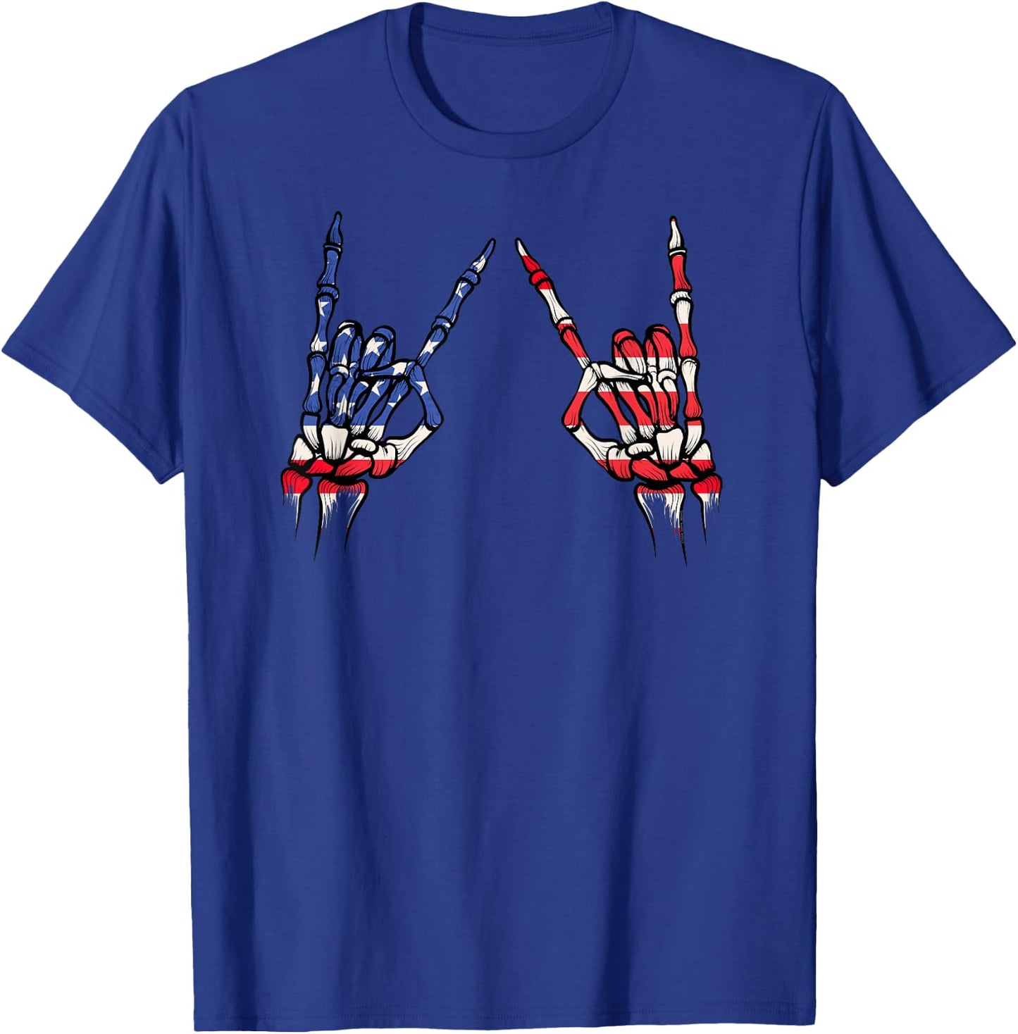 Patriotic USA Flag Skeleton Rock On Devil Horns 4th of July T-Shirt - T-Shirt | Royal
