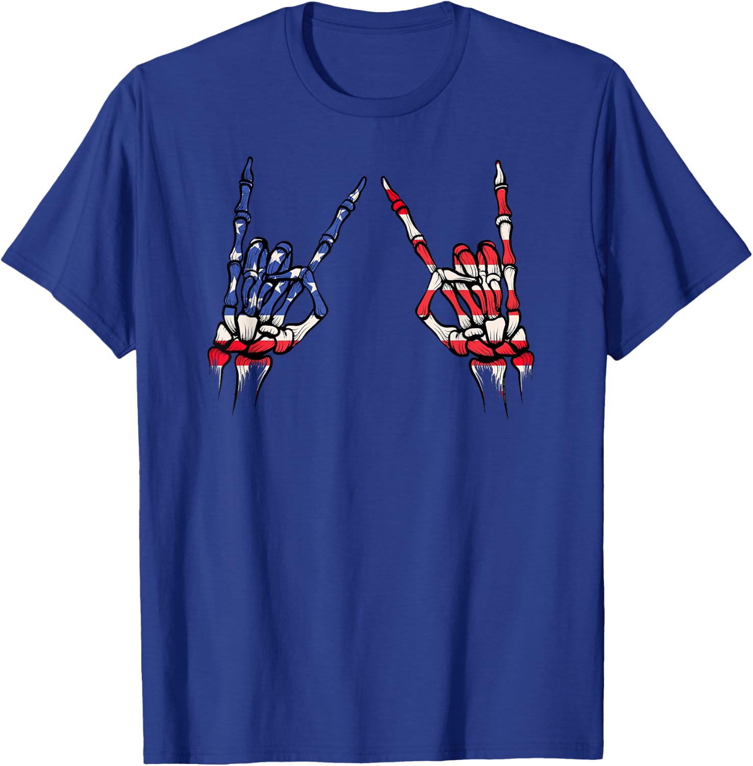 Patriotic USA Flag Skeleton Rock On Devil Horns 4th of July T-Shirt - T-Shirt | Royal